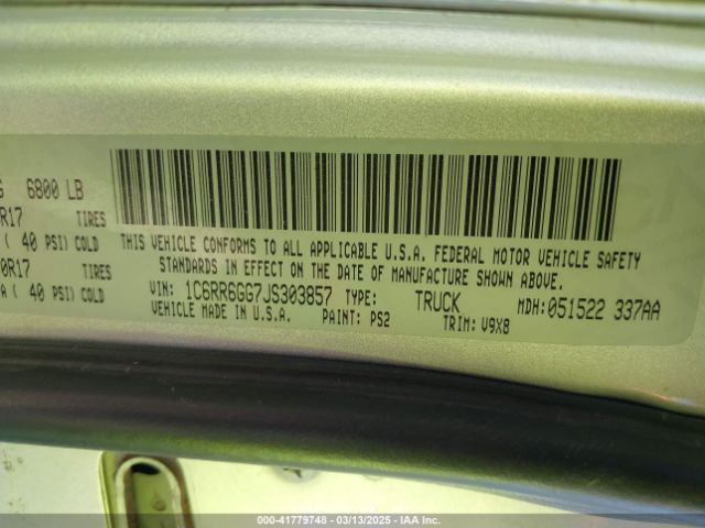 1C6RR6GG7JS303857 RAM 1500 Slt  4x2 6'4 Box
