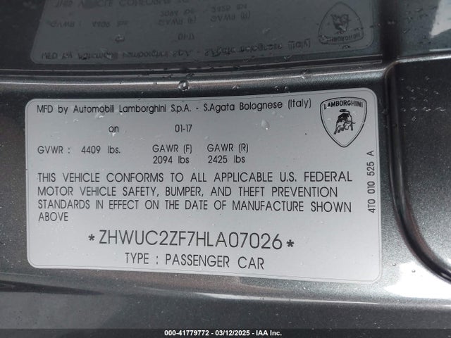 Lamborghini Huracan Lp580-2 2017 ZHWUC2ZF7HLA07026 Image 9