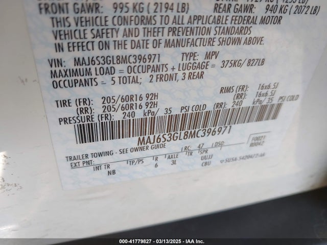 MAJ6S3GL8MC396971 Ford Ecosport Se