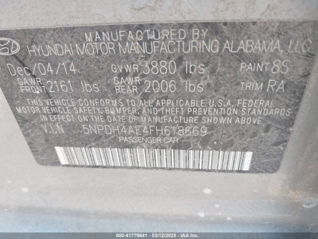 5NPDH4AE4FH618669 Hyundai ELANTRA SE