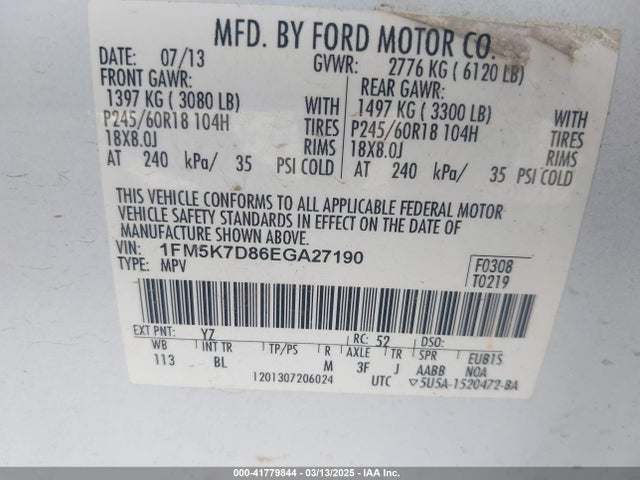 1FM5K7D86EGA27190 Ford EXPLORER XLT