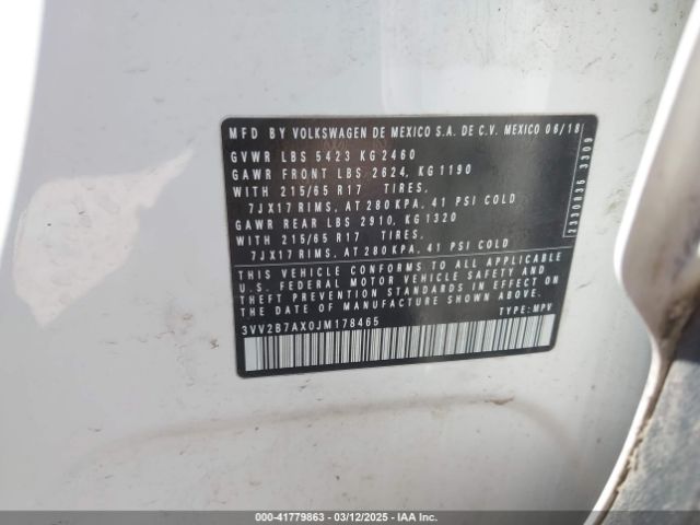 3VV2B7AX0JM178465 Volkswagen Tiguan 2.0t Se/2.0t Sel