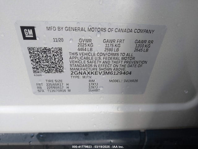 2GNAXKEV3M6129404 Chevrolet Equinox Fwd Lt