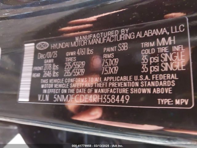 5NMJFCDE4RH358449 Hyundai TUCSON SEL