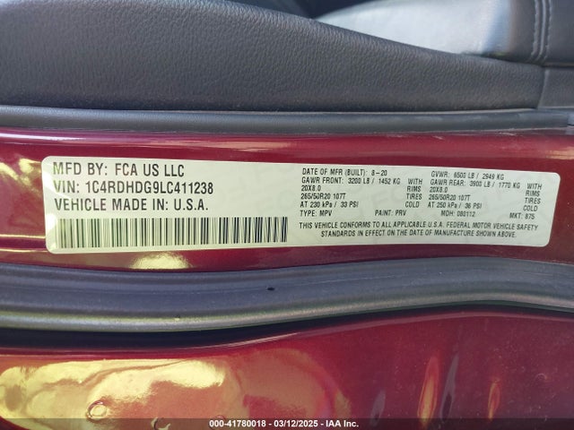 1C4RDHDG9LC411238 Dodge 2020