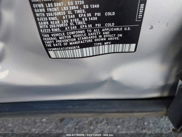 1V2NR2CA7JC502515 Volkswagen Atlas 3.6l V6 Sel Premium
