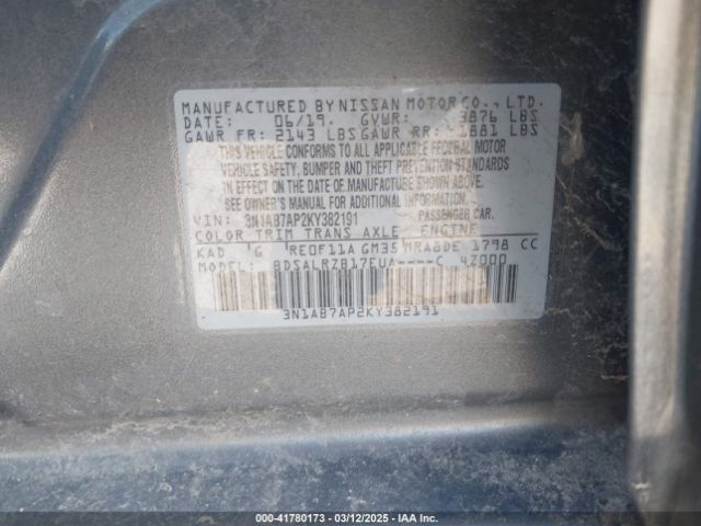 3N1AB7AP2KY382191 Nissan SENTRA SR