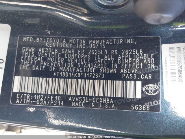 4T1BD1FK8FU172673 Toyota Camry Hybrid Le