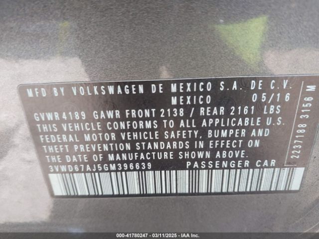 3VWD67AJ5GM396639 Volkswagen Jetta 1.4t Se