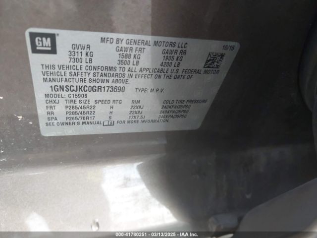 1GNSCJKC0GR173690 Chevrolet Suburban Ltz