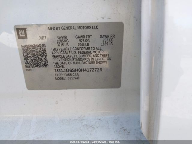 1G1JG6SH0H4172726 Chevrolet Sonic Lt Auto