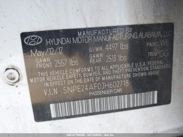 5NPE24AF0JH602718 Hyundai SONATA SE