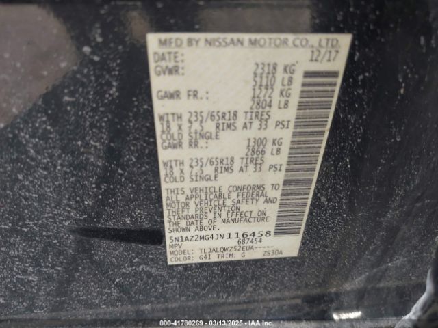 5N1AZ2MG4JN116458 Nissan MURANO SV