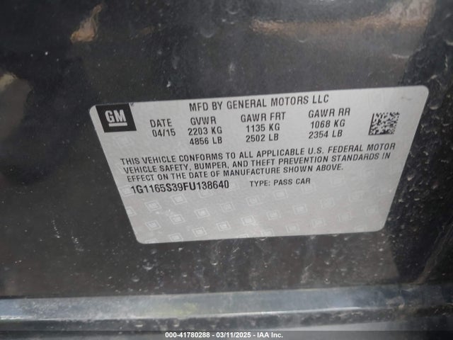 Chevrolet IMPALA 2LZ 2015 1G1165S39FU138640 Image 9