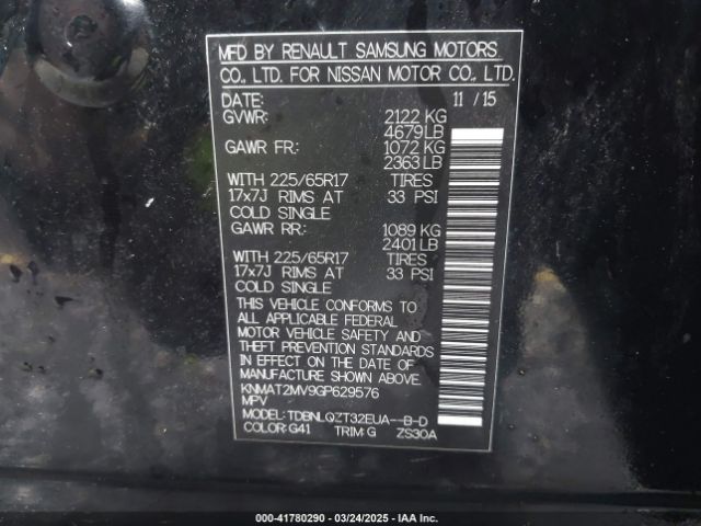KNMAT2MV9GP629576 Nissan ROGUE SV