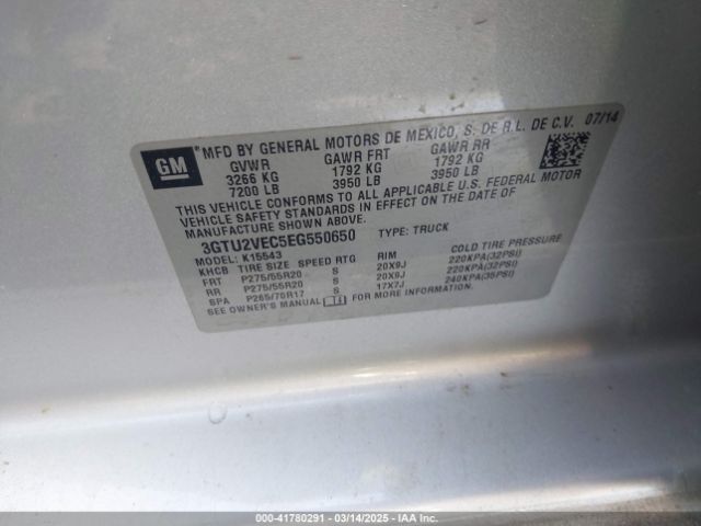 3GTU2VEC5EG550650 GMC Sierra 1500 Slt
