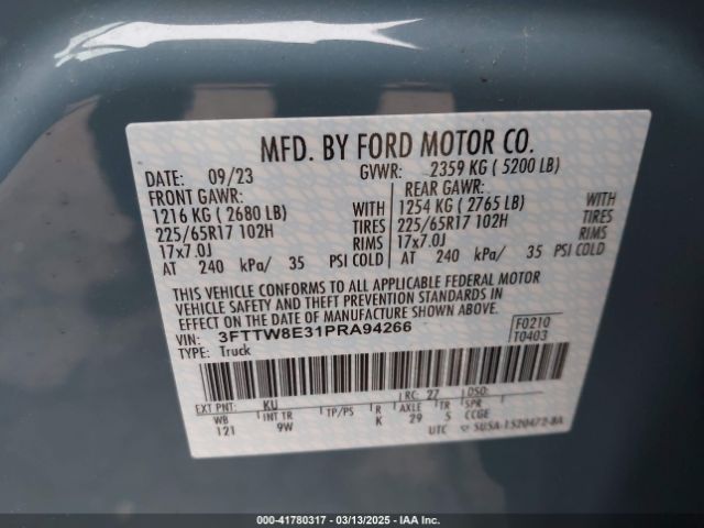 3FTTW8E31PRA94266 Ford Maverick Xl