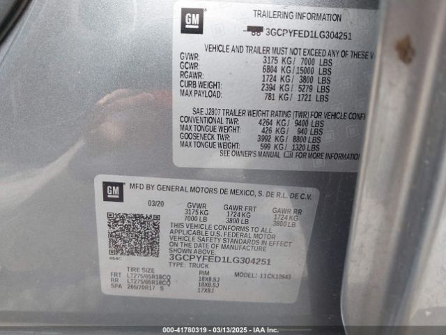 3GCPYFED1LG304251 Chevrolet Silverado 1500 4wd  Short Bed Lt Trail Boss