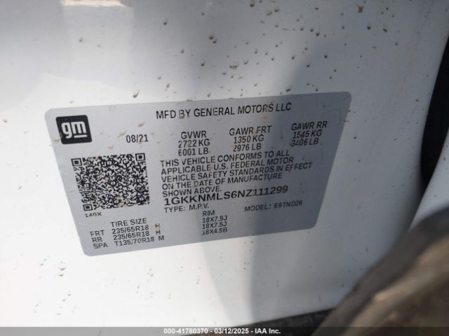 1GKKNMLS6NZ111299 GMC Acadia Fwd Slt