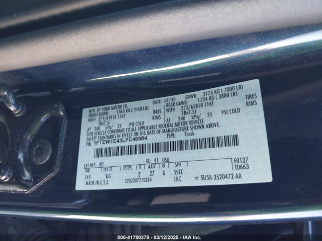 1FTEW1E43LFC46984 Ford F-150 Xlt