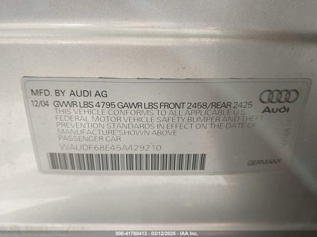 2005 AUDI A4 WAUDF68E45A429210 Photo 8