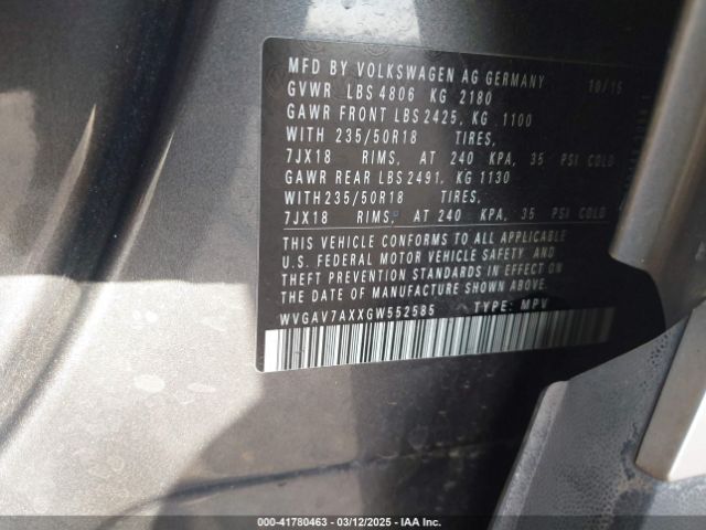WVGAV7AXXGW552585 Volkswagen TIGUAN SE