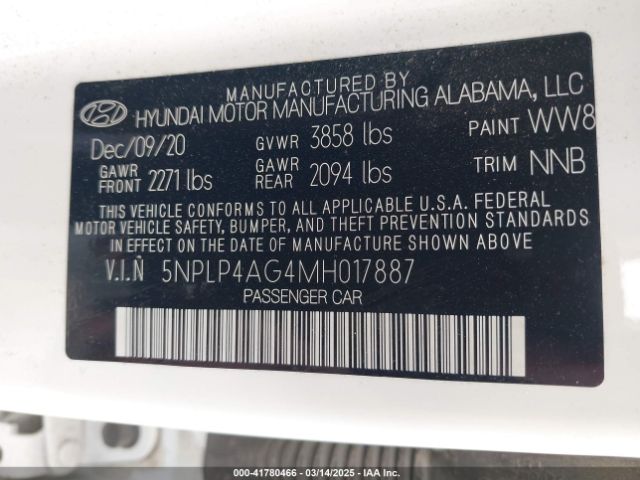 5NPLP4AG4MH017887 Hyundai Elantra Limited