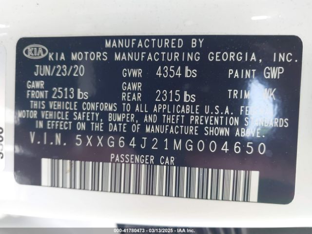 5XXG64J21MG004650 KIA t-gdi gamma ii