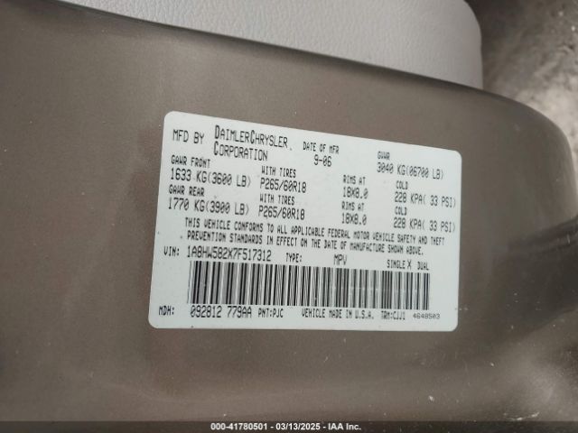 2007 CHRYSLER ASPEN 1A8HW582X7F517312 Photo 8