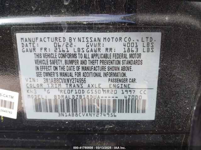 3N1AB8CVXNY274956 Nissan Sentra Sv Xtronic Cvt