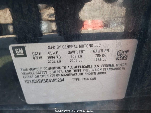 1G1JC5SH5G4185234 Chevrolet Sonic Lt Auto