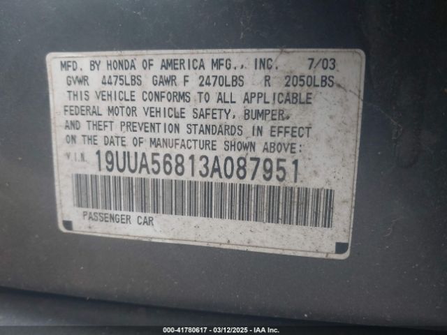 2003 ACURA TL 19UUA56813A087951 Photo 8