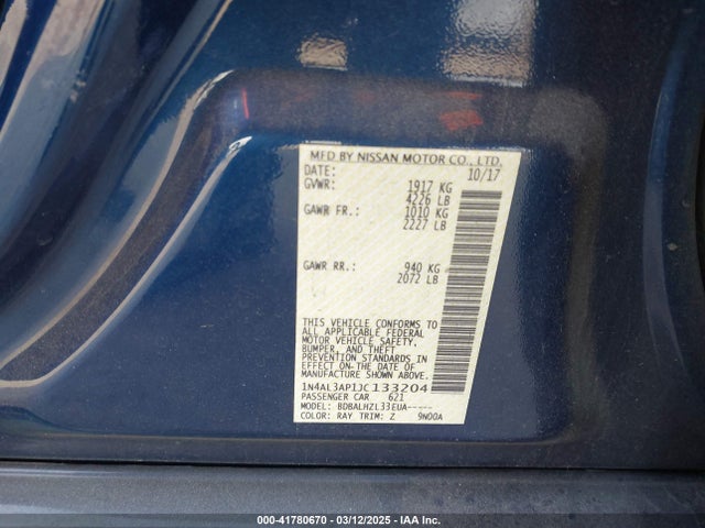 1N4AL3AP1JC133204 Nissan Altima 2.5 Sr