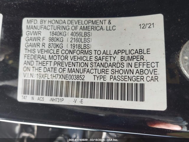 19XFL1H7XNE003852 Honda Civic Ex-l