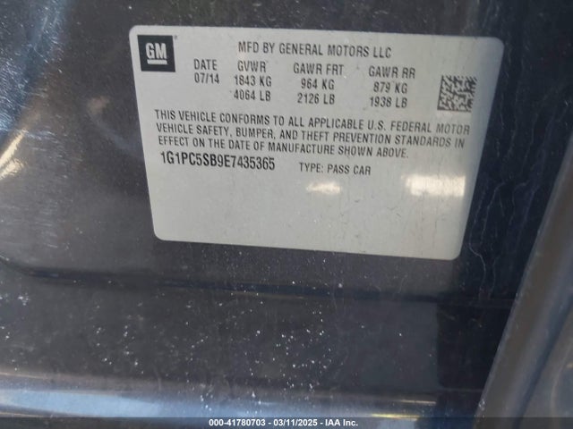 1G1PC5SB9E7435365 Chevrolet Cruze 1lt Auto