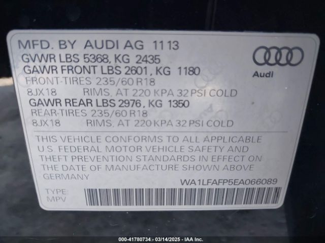 WA1LFAFP5EA066089 Audi Q5 2.0t Premium