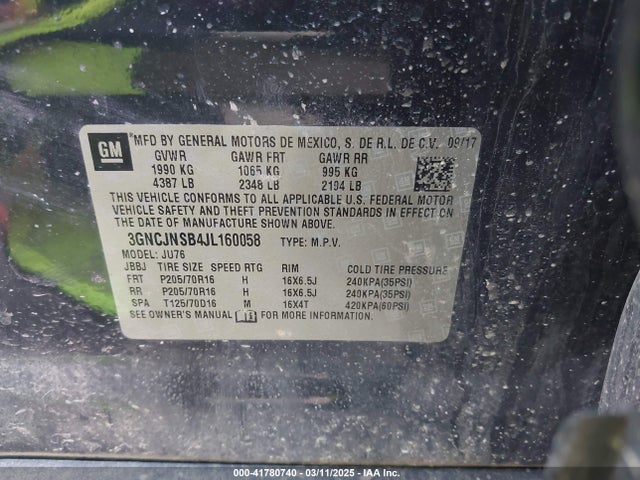 Chevrolet TRAX LS 2018 3GNCJNSB4JL160058 Image 9
