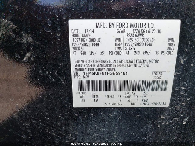 1FM5K8F81FGB59181 Ford Explorer Limited