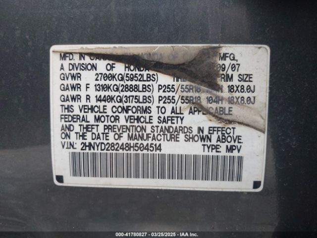 2008 ACURA MDX 2HNYD28248H504514 Photo 8