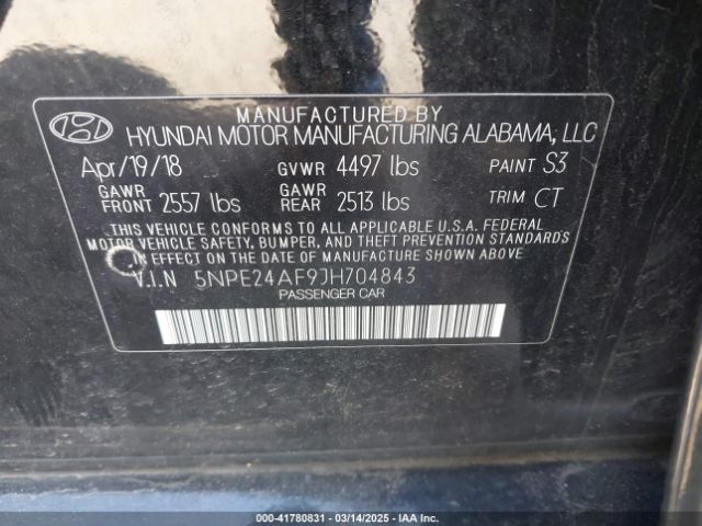 5NPE24AF9JH704843 Hyundai SONATA SE