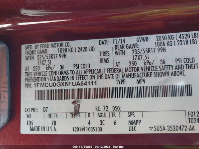 1FMCU0GX6FUA64111 Ford ESCAPE SE