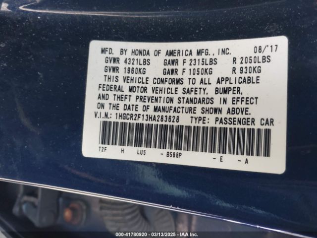 1HGCR2F13HA283628 Honda Accord Sport Se