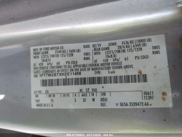 1FT7W2BTXKEE11458 Ford F-250 Xl