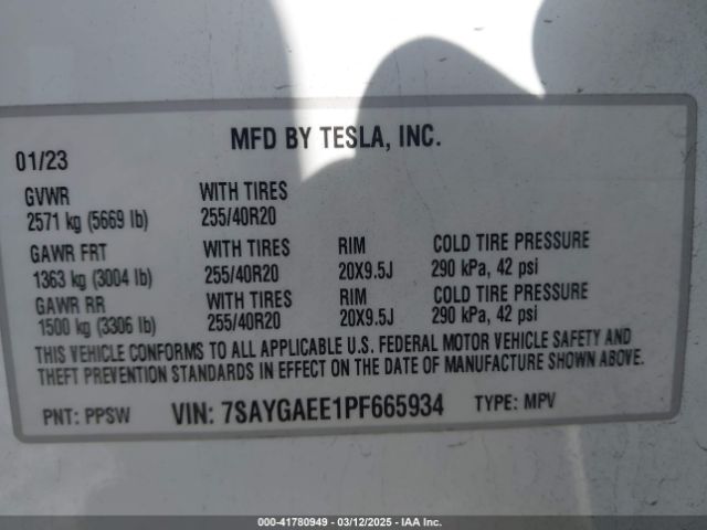 7SAYGAEE1PF665934 Tesla Model Y Awd/long Range Dual Motor All-wheel Drive