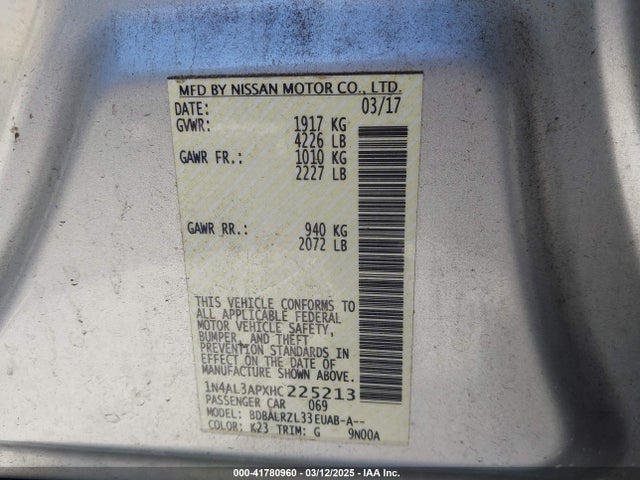 1N4AL3APXHC225213 Nissan Altima 2.5 Sl