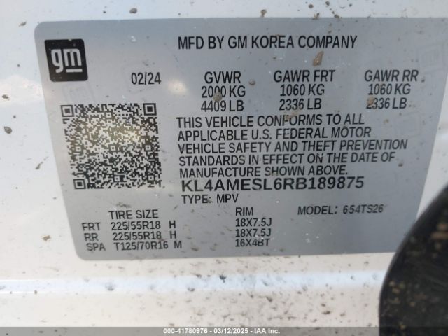 KL4AMESL6RB189875 Buick Encore Gx Sport Touring Awd