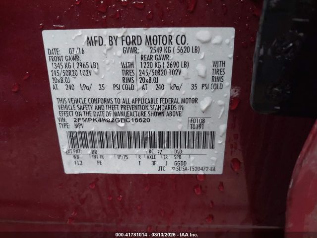 2FMPK4K82GBC16620 Ford Edge Titanium