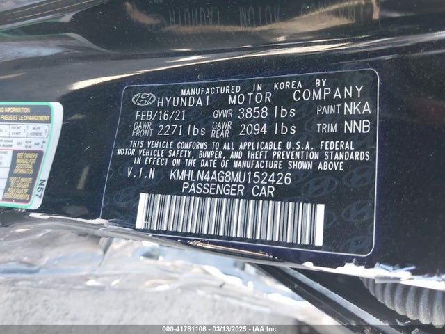 KMHLN4AG8MU152426 Hyundai ELANTRA SEL