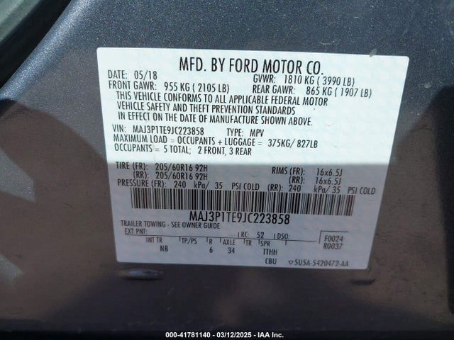 MAJ3P1TE9JC223858 Ford Ecosport Se
