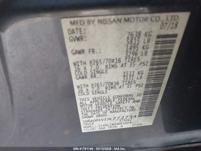 1N6AD0EV3JN772734 Nissan Frontier Sv